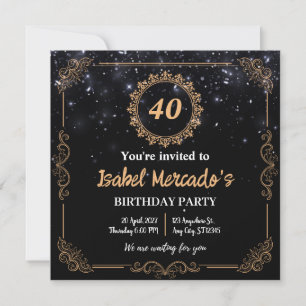 Personalized Luxury Black Gold Birthday Invitation