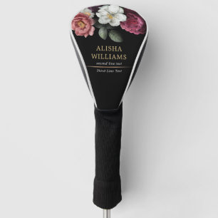 Personalized Luxury Black Gold Floral Golf Head Cover