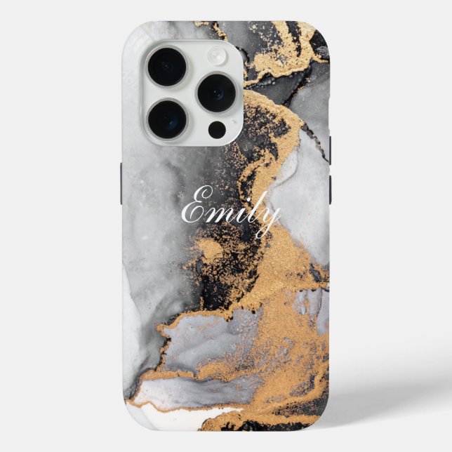 Personalized Luxury Black &  Gold Watercolor  Case-Mate iPhone Case (Back)