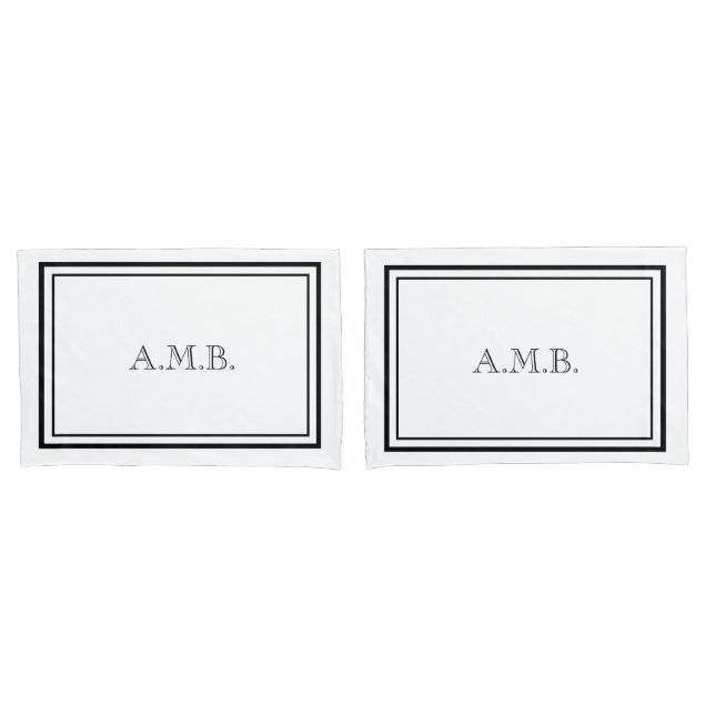 Personalized Luxury Black & White Monogram Pillowcase (Front-Set)