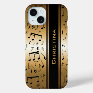 Personalized Luxury Gold and Black Music Notes iPhone 15 Case