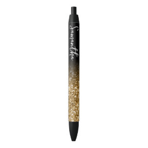 Personalized Luxury Gold Glitter Ombre Black Ink Pen