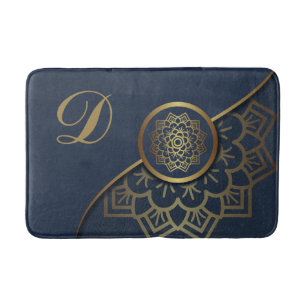 Personalized Luxury Gold Mandala Art Blue Bath Mat