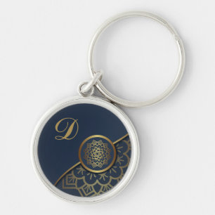 Personalized Luxury Gold Mandala Art Blue Keychain