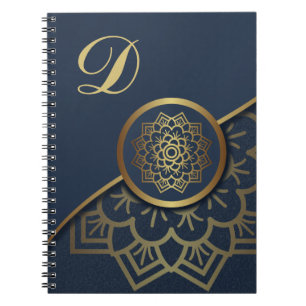 Personalized Luxury Gold Mandala Art Blue Notebook