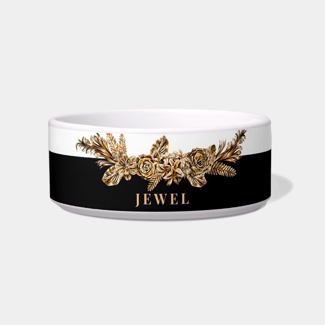 Personalized Luxury Golden Flowers Elegant Classy Bowl (Front)