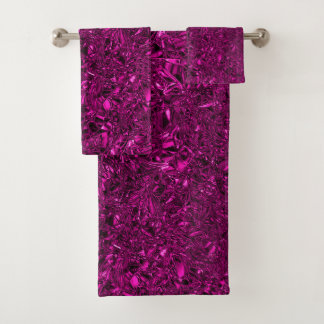 Personalized luxury magenta crushed foil bath towel set