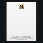 Personalized Luxury Monogram Business Letterhead<br><div class="desc">This luxurious business letterhead features a striking square brushed metallic medallion at the top, with your monogram and name elegantly displayed. The white background is framed with a bold black border, creating a sophisticated look that is perfect for business correspondence. Personalize with your own name and contact information to create...</div>