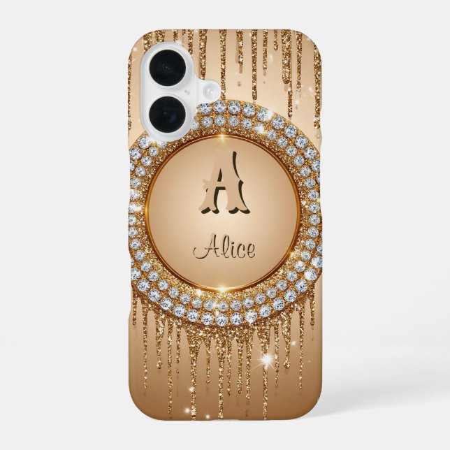 Personalized luxury monogram design iPhone 16 case (Back)