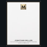 Personalized Luxury Monogram Letterhead<br><div class="desc">Elevate your professional correspondence with our personalized luxury monogram letterhead featuring a square brushed metal emblem with your name and contact information in classic block typography at the bottom. The clean and sophisticated design will impress clients and colleagues alike.</div>