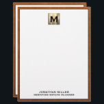 Personalized Luxury Monogram Letterhead Name Title<br><div class="desc">Elevate your professional correspondence with our personalized luxury monogram letterhead featuring a stylish design with your name and title or custom text at the bottom. The brushed gold monogram adds a touch of elegance, making a lasting impression on clients and colleagues alike. Our high-quality paper stock and printing process ensures...</div>
