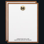 Personalized Luxury Monogram Letterhead Name Title<br><div class="desc">Elevate your professional correspondence with our personalized luxury monogram letterhead featuring a stylish design with your name at the bottom. The brushed gold monogram adds a touch of elegance, making a lasting impression on clients and colleagues alike. Our high-quality paper stock and printing process ensures a professional look and feel...</div>