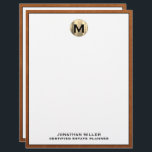 Personalized Luxury Monogram Letterhead Name Title<br><div class="desc">Elevate your professional correspondence with our personalized luxury monogram letterhead featuring a stylish design with your name at the bottom. The brushed gold monogram adds a touch of elegance, making a lasting impression on clients and colleagues alike. Our high-quality paper stock and printing process ensures a professional look and feel...</div>