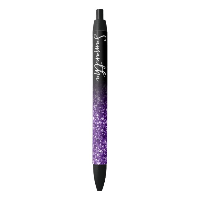 Personalized Luxury Royal Purple Glitter Ombre Black Ink Pen (Front Vertical)