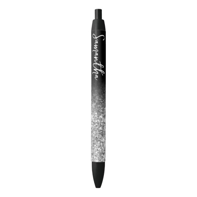 Personalized Luxury Silver Glitter Ombre Black Ink Pen (Front Vertical)