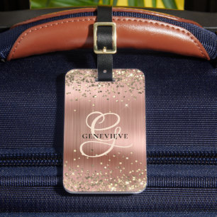 Personalized Luxury Style Faux Rose Gold Glitter Luggage Tag