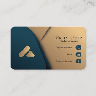 Personalized Luxury Teal Blue and Gold  Business Card