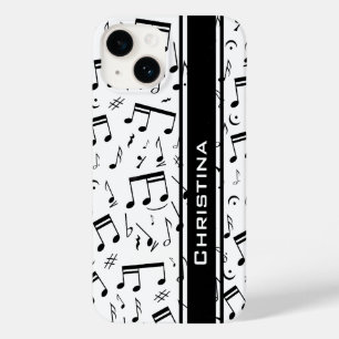 Personalized Luxury White and Black Music Notes Case-Mate iPhone 14 Case