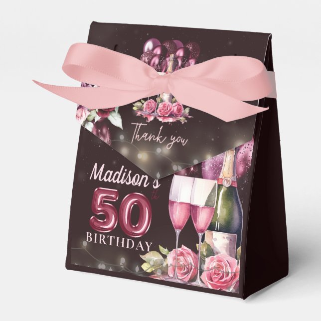 Personalized Luxury Wine & Balloons 50th Birthday Favor Box (Front Side)