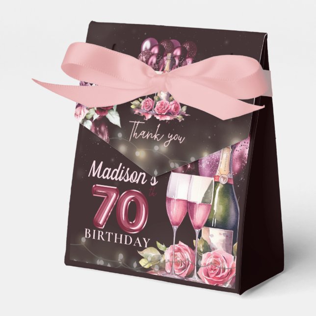 Personalized Luxury Wine & Balloons 70th Birthday Favor Box (Front Side)