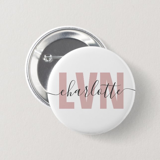 Personalized LVN Licensed Vocational Nurse Chic 2 Inch Round Button (Front & Back)