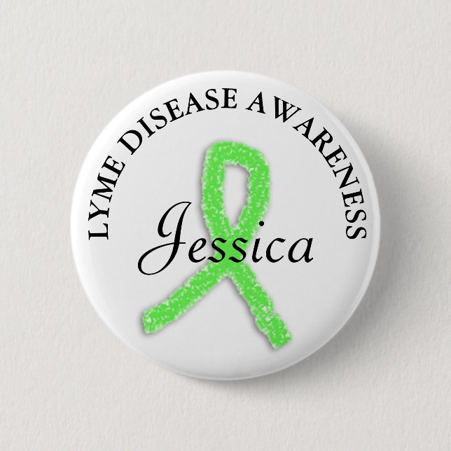 Personalized Lyme Disease Ribbon Name tag Button (Front)
