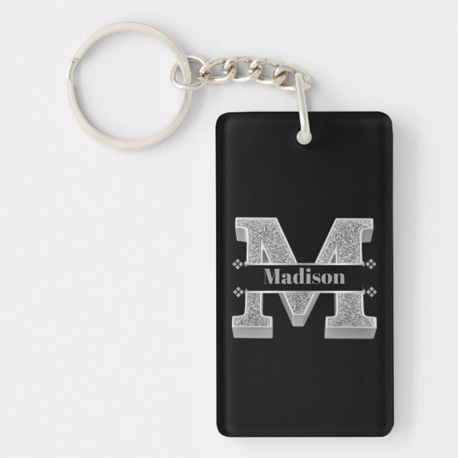 Personalized M Initial Silver Monogram Your Name   Keychain (Front)