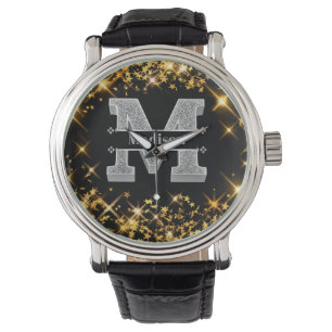 Personalized M Initial Silver Monogram Your Name  Watch