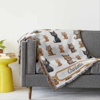 Personalized Mad Funny Cats   Throw Blanket