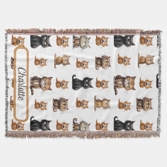 Personalized Mad Funny Cats   Throw Blanket (Front)