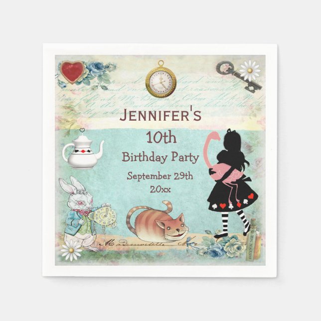 Personalized Mad Hatter Birthday Party Napkin (Front)