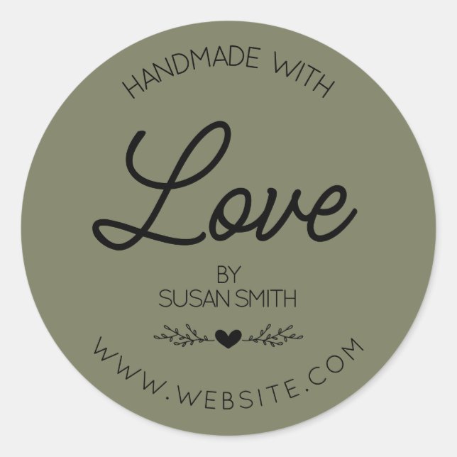 Personalized Made with Love Handmade Classic Round Sticker (Front)
