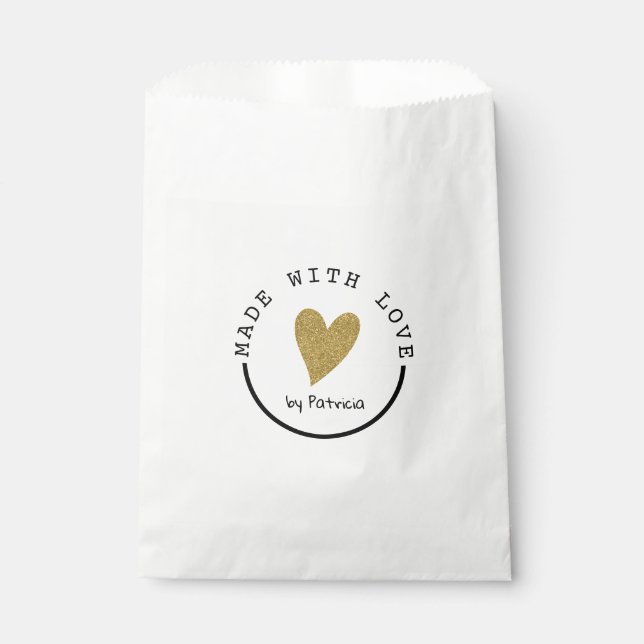 Personalized Made With Love Heart Gold Glitter Favour Bag (Front)