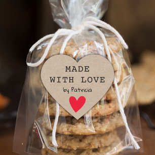 Personalized Made With Love Red Heart Kraft  Sticker