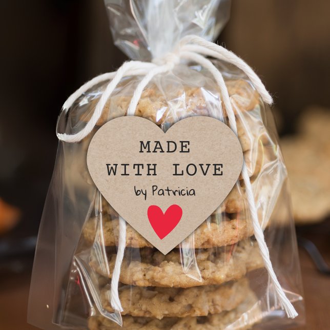 Personalized Made With Love Red Heart Kraft  Sticker (Creator Uploaded)