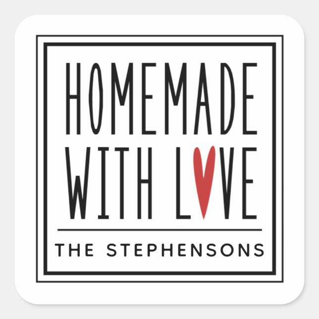 Personalized Made With Love Square Sticker (Front)