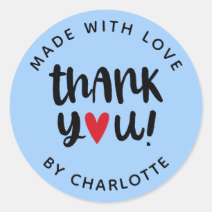 Personalized Made With Love Thank You Classic Round Sticker