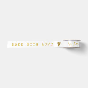 Personalized Made With Love White And Gold Heart Satin Ribbon