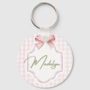 Personalized Madeline Baby Girl Nursery BowGingham Keychain