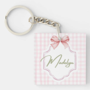 Personalized Madeline Baby Girl Nursery BowGingham Keychain