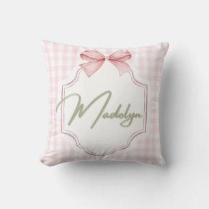 Personalized Madeline Baby Girl Nursery BowGingham Throw Pillow
