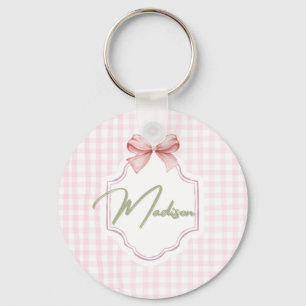Personalized Madison Baby Girl Nursery Bow&Gingham Keychain