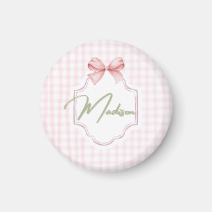 Personalized Madison Baby Girl Nursery Bow&Gingham Magnet