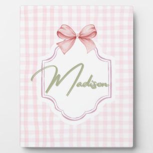 Personalized Madison Baby Girl Nursery Bow&Gingham Plaque