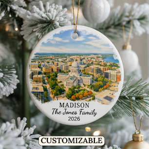 Personalized Madison Ornament, Custom Wisconsin Ceramic Ornament