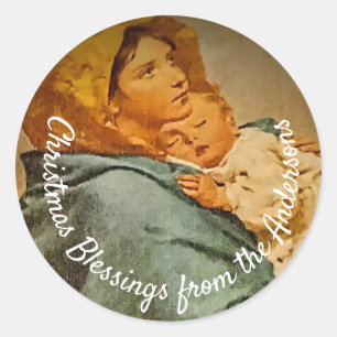 Personalized Madonna and Child Classic Round Sticker