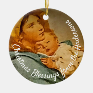 Personalized Madonna and Child Keepsake Ceramic Ornament