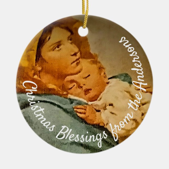 Personalized Madonna and Child Keepsake Ceramic Ornament (Front)