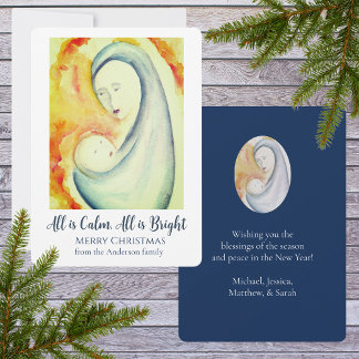 Personalized Madonna and Child Watercolor Holiday Card