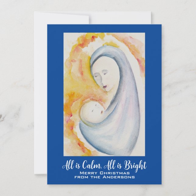Personalized Madonna and Child Watercolor Holiday Card (Front)